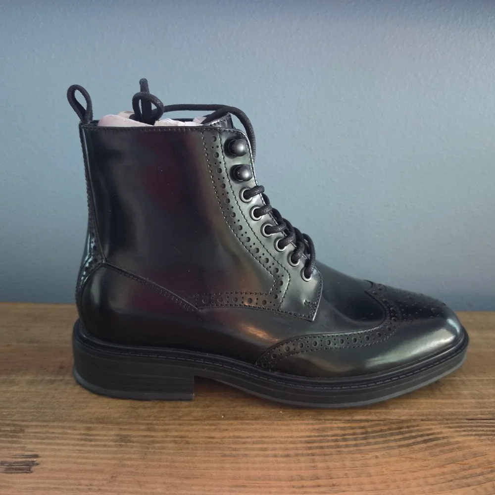 Vince Camuto Mens Jaycob Wingtip Boots Black Leather Lace Up Side Zip 8M